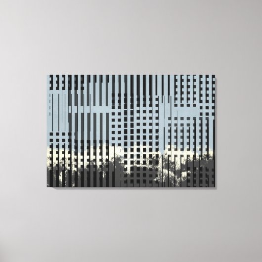 Abstract crème, Blauwgroen en zwart Stripe patroon Canvas Afdruk (Voorkant)