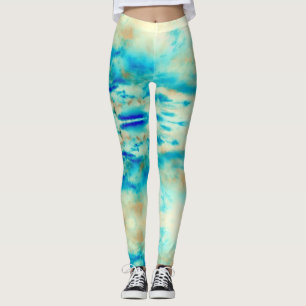 Abstract crèmekleurige blauwe turquoise wolkenlegg leggings