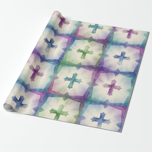 Abstract Cross pattern pretty watercolor faith  Cadeaupapier (Uitgerold)