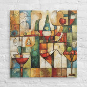 Abstract Cubist Modern Wine & Fruit Still Life Canvas Afdruk