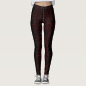 Abstract Cyber Pattern | Black & Crimson Circuit  Leggings (Voorkant)