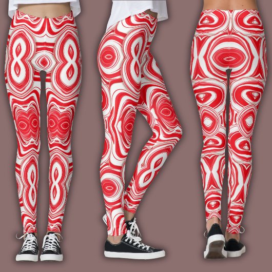 Abstract Cyber Pattern | Hypnotic Red/White  Leggings