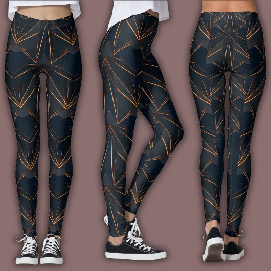 Abstract Cyber Pattern | Neon Copper Glow Leggings