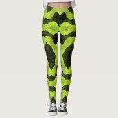 Abstract Cyber Pattern | Neon Lime & Black Leggings (Voorkant)