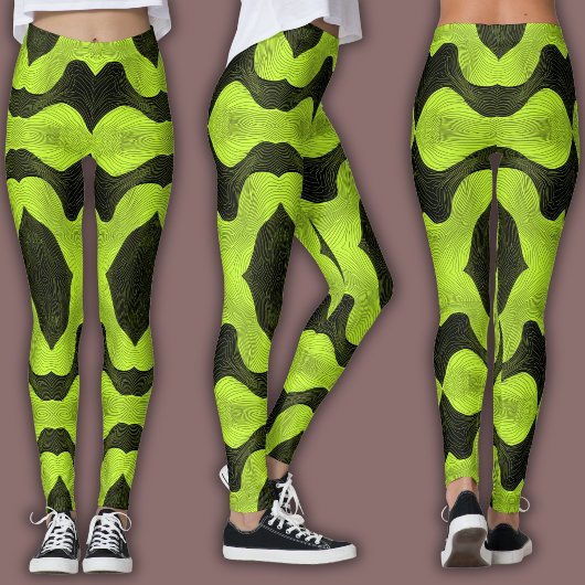Abstract Cyber Pattern | Neon Lime & Black Leggings