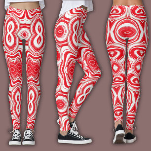 Abstract Cyberpatroon Hypnotisch Rood/Wit Leggings