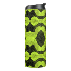 Abstract Cyberpatroon   Neon Lime & Zwart Thermosbeker