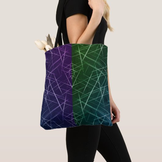 Abstract cyberpatroon | Paarse en smaragdgroene gr Tote Bag (Dichtbij)