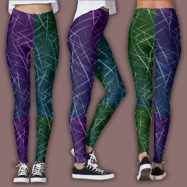 Abstract cyberpatroon | Paarse & Smaragdgroene ras Leggings