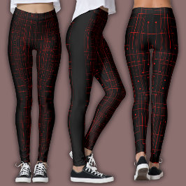 Abstract cyberpatroon | Zwarte en karmozijnrode sc Leggings