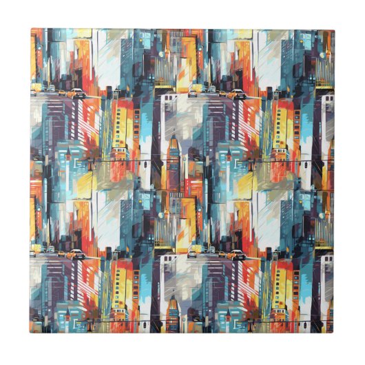 Abstract cyberpunk stadslandschap skyline (2) tegeltje (Voorkant)