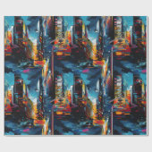 Abstract cyberpunk stadslandschap skyline (3) cadeaupapier (Vlak)