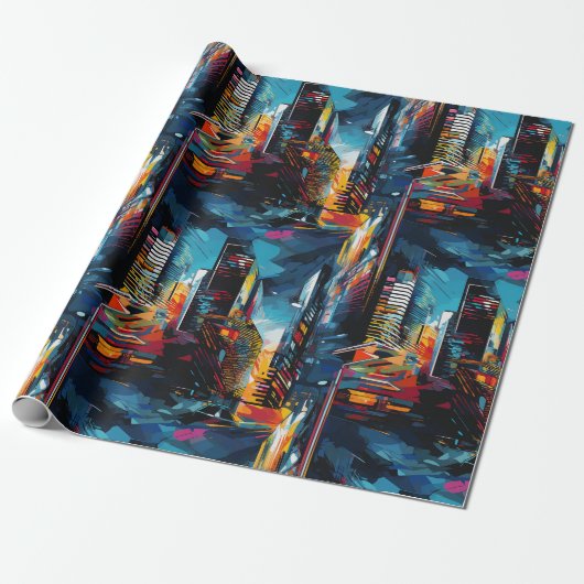 Abstract cyberpunk stadslandschap skyline (3) cadeaupapier (Uitgerold)