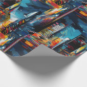 Abstract cyberpunk stadslandschap skyline (3) cadeaupapier (Hoek)