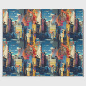 Abstract cyberpunk stadslandschap skyline (4) cadeaupapier (Vlak)