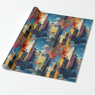 Abstract cyberpunk stadslandschap skyline (4) cadeaupapier