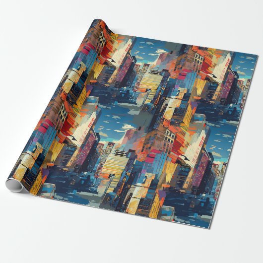 Abstract cyberpunk stadslandschap skyline (4) cadeaupapier (Uitgerold)