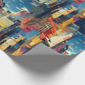 Abstract cyberpunk stadslandschap skyline (4) cadeaupapier (Hoek)