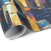 Abstract cyberpunk stadslandschap skyline (4) cadeaupapier (Rol Hoek)