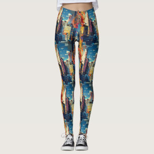 Abstract cyberpunk stadslandschap skyline (4) leggings