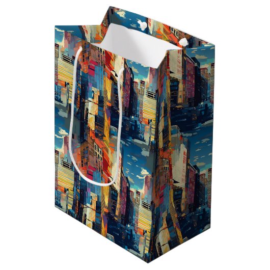Abstract cyberpunk stadslandschap skyline (4) medium cadeauzakje (Voorkant Gekanteld)