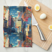 Abstract cyberpunk stadslandschap skyline (4) theedoek (Quarter Fold)