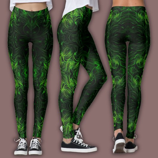 Abstract Cybertpatroon | Zwart & Lime Plasma Leggings