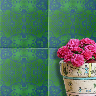Abstract Damask Emerald Green Blue Pattern Tegeltje