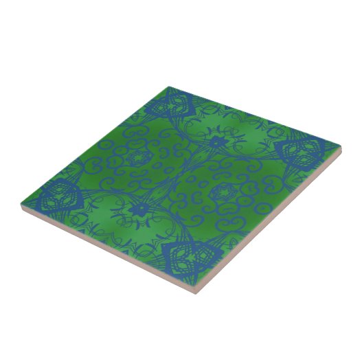 Abstract Damask Emerald Green Blue Pattern Tegeltje (Zijkant)