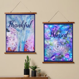 Abstract Dankbaar Gezegend Blauw Roze Wit Hangend Wandkleed