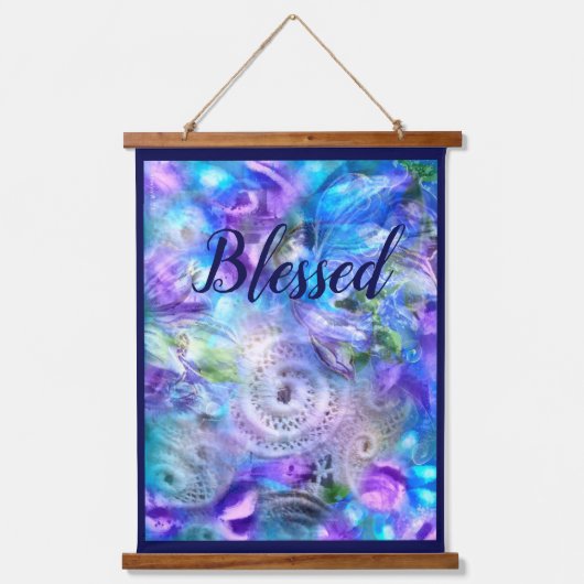 Abstract Dankbaar Gezegend Blauw Roze Wit Hangend Wandkleed (Voorkant 2)