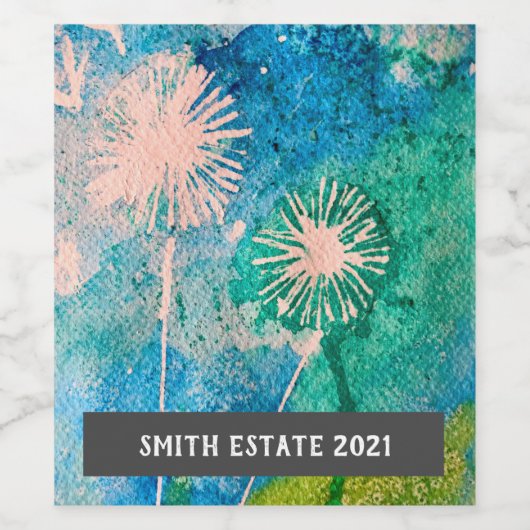 Abstract deandelion waterverf art wijnlabel wijn etiket (Enkel label)