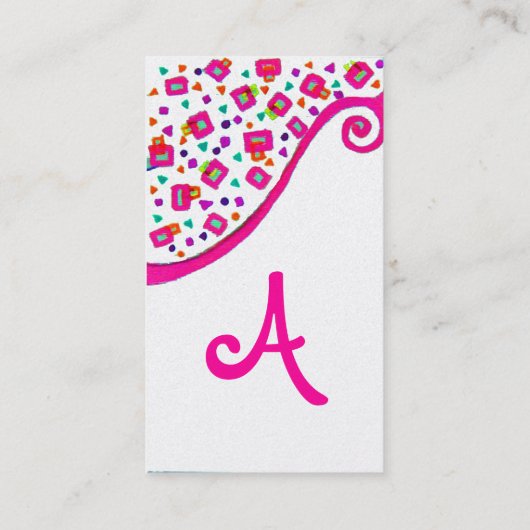 ABSTRACT DECO MONOGRAM Roze Fuchsia Witte Parel Visitekaartje (Achterkant)