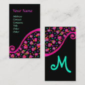ABSTRACT DECO MONOGRAM Roze Fuchsia Zwart Blauw Visitekaartje (Voorkant / Achterkant)
