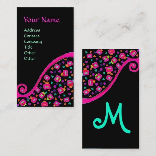 ABSTRACT DECO MONOGRAM Roze Fuchsia Zwart Blauw Visitekaartje (Voorkant / Achterkant)