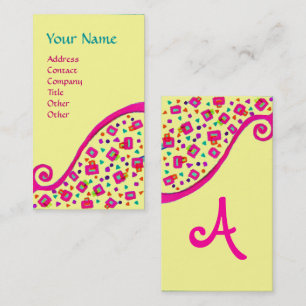 ABSTRACT DECO MONOGRAM Roze Fuchsia Zwart Geel Visitekaartje