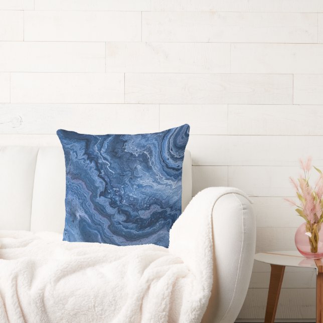 Abstract Deep Blue Marmer Kussen (Bank)