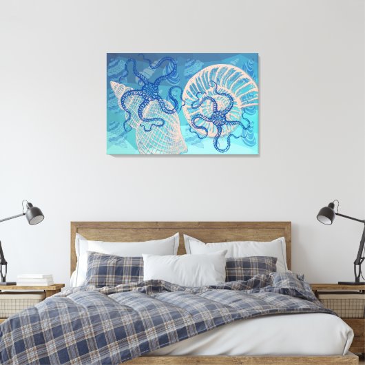 Abstract Deep Blue Zee afdrukken op Canvas 36 x 24 (Insitu (Slaapkamer))