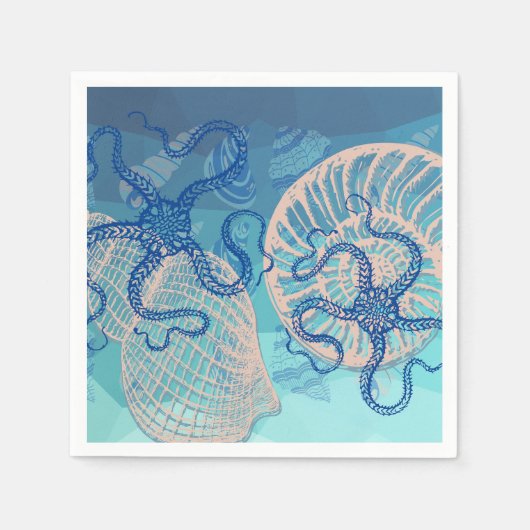 Abstract Deep Blue Zee Print Paper Cocktail Napkin Servet (Voorkant)