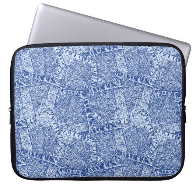 Abstract Denim Pockets Patchwork naadloos patroon Laptop Sleeve (Voorkant)