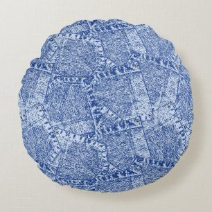 Abstract Denim Pockets Patchwork naadloos patroon Rond Kussen
