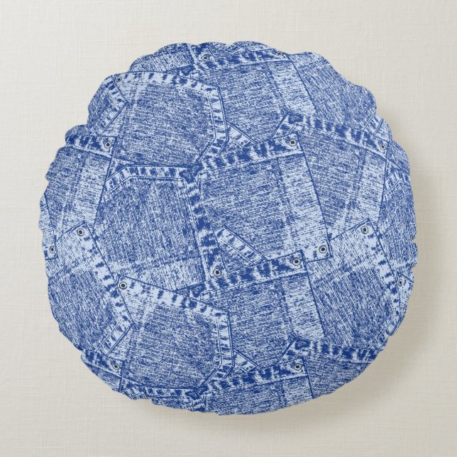 Abstract Denim Pockets Patchwork naadloos patroon Rond Kussen (Voorkant)