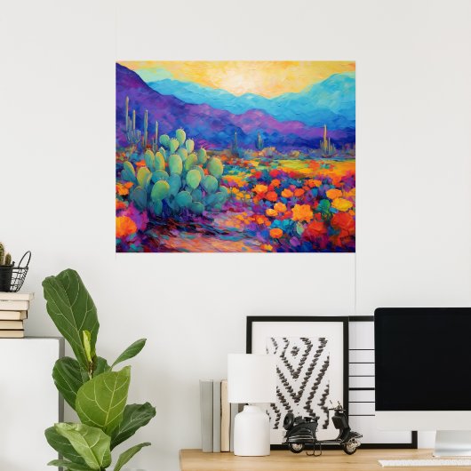 Abstract Desert Kleurrijke Cactus Schilderij Poster (Thuiskantoor)