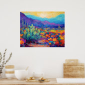 Abstract Desert Kleurrijke Cactus Schilderij Poster (Keuken)