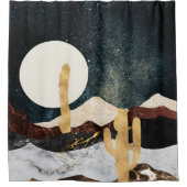 Abstract Desert Night Sky with Golden Cactus Douchegordijn (Voorkant)