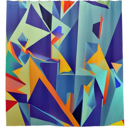 Abstract design 290 Cubisme blauw Sinaasappel Douchegordijn (Voorkant)