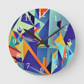 Abstract design 290 Cubisme blauw Sinaasappel Ronde Klok