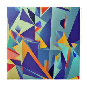 Abstract design 290 Cubisme blauw Sinaasappel Tegeltje