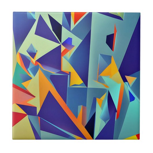 Abstract design 290 Cubisme blauw Sinaasappel Tegeltje (Voorkant)