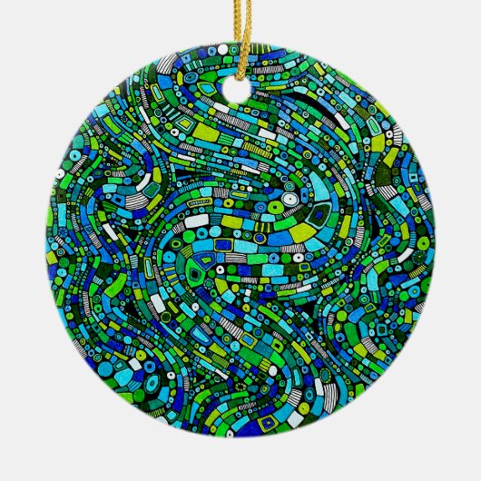 Abstract Design Blue Green Waves Shapes Keramisch Ornament (Voorkant)